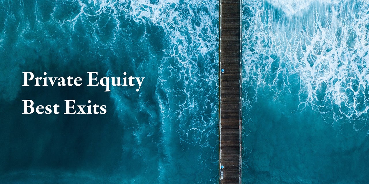 Image of a bridge over water with the words Private Equity Best Exits overlaid