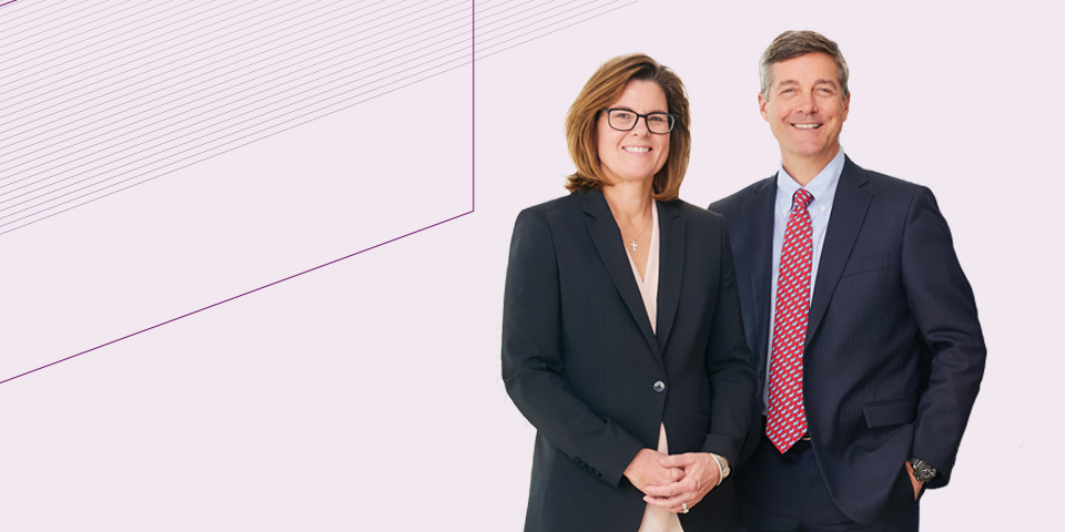 Composite graphic featuring Teri Hollander and Mike Schroeder